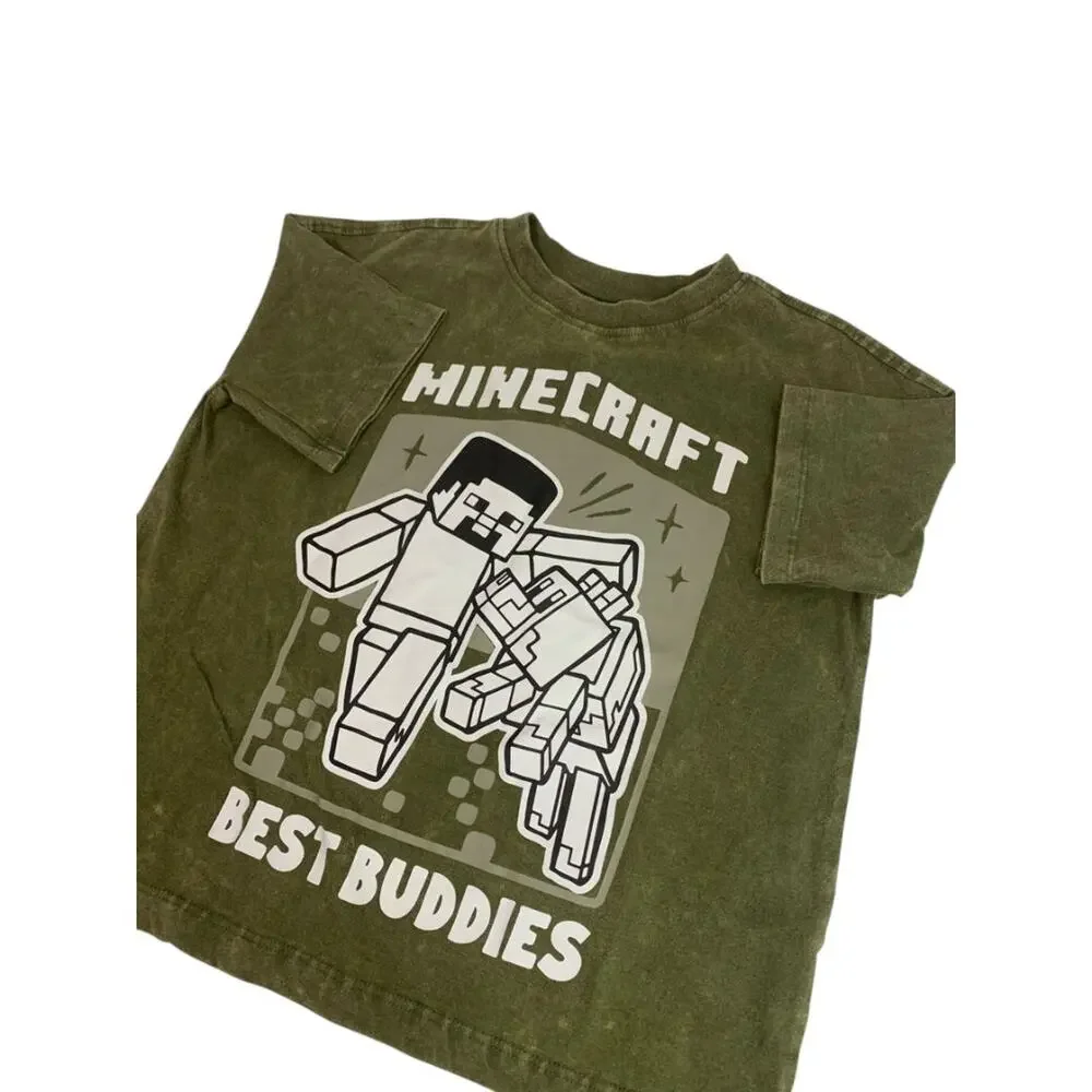 Size XS Minecraft Boys New Best Buddies Army Green Tshirt